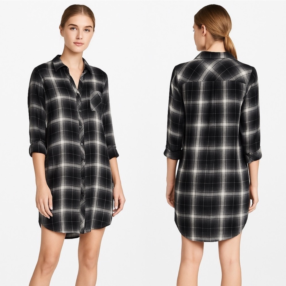 Rails Black and White Plaid Mini Shirt Dress